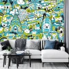 New York wallpaper, abstract city skyline 0372 - Living room decor with light-colored walls and modern furniture.