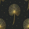 Wall wallpaper Golden Dandelions 0329 - Graphic pattern. Golden dandelions on a black background with small dots.