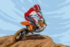 Motocross wallpaper for teens, featuring a motorcyclist in a red-blue outfit jumping.