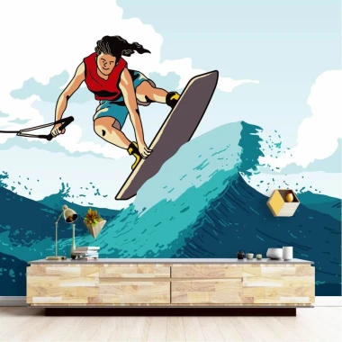 Wakeboarding youth wallpaper 0379 - Modern room decor with light-colored walls and furniture.