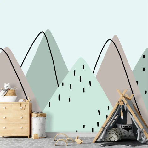 Mountain wallpaper for kids\' room, Scandinavian style illustration 0397 - Bright wall decor for children\'s space.