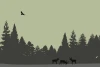 Deer wallpaper in rutting season, featuring dark silhouettes against a lush green forest background.