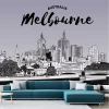Melbourne wallpaper, city panorama illustration 0400 - Living room decor with gray-toned walls.