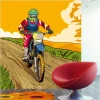 Enduro motorcycle wallpaper, cross in mountainous terrain 0384 - Graphic design with a bike on the road and a person in colorful attire.