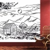 Mountain stream cottage wallpaper 0401 - Living room decor with red walls and natural elements.