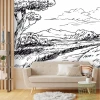 Wallpaper illustration of a rural road through fields 0403 - Living room arrangement with light-colored walls and furniture.