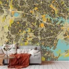 Vintage map wallpaper of Sydney, Australia 0410 - Living room decor with beige and brown walls.