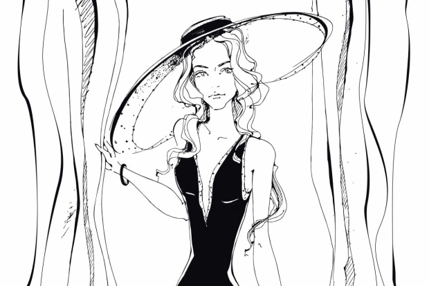 Wall wallpaper featuring a young girl in a hat, illustration 0394 - Graphic pattern with outlined character.