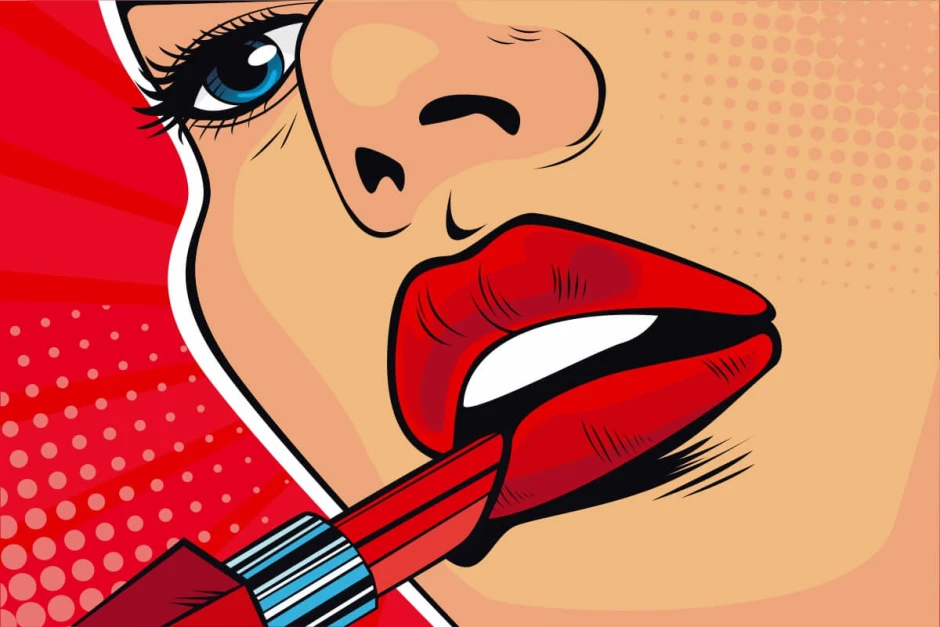 Pop-art wall wallpaper Lips, lipstick 0392 - Graphic design featuring vibrant red lips.