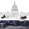 Washington Capitol wallpaper, illustration 0399 - Living room arrangement. Gray walls and dark furniture.