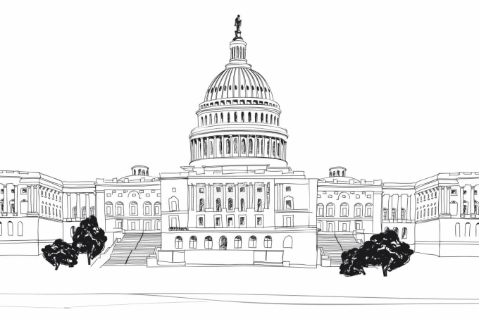 Washington Capitol wall mural, illustration 0399 - Graphic design featuring the Capitol with trees in the background.