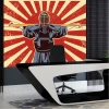 Kendo warrior wall mural 0380 - Graphic design featuring a warrior with a sword against a sunray background.