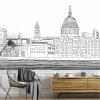 Wallpaper featuring St. Paul\'s Cathedral in London 0402 - Modern living room decor with light-colored walls, minimalist style.