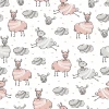 Children\'s wallpaper with llamas and clouds 0454 - Graphic design featuring llamas, clouds, and small sheep on a light background.