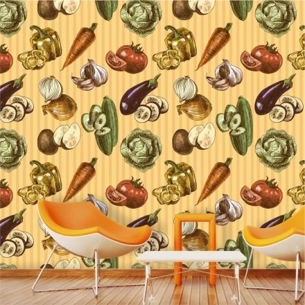 Wallpaper For The Dining Room, Kitchen Set Of Colorful Vegetables 0453