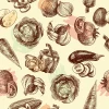 Vegetable kitchen wallpaper, illustration 0452 - Graphic design with drawings of vegetables on a light background.