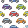 Boys\' room wallpaper with colorful cars 0416 - Graphic design featuring car illustrations in various colors on a white background.
