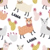 Children\'s room wallpaper Lama 0463 - Graphic design with colorful llamas, surrounded by cacti and text.