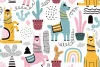Colorful llamas and cacti wallpaper for kids\' room, featuring a graphic design on a white background.