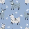 Children\'s room wallpaper Llamas, snowflakes 0451 - Graphic design. Gray llamas on a blue background with white snowflakes.