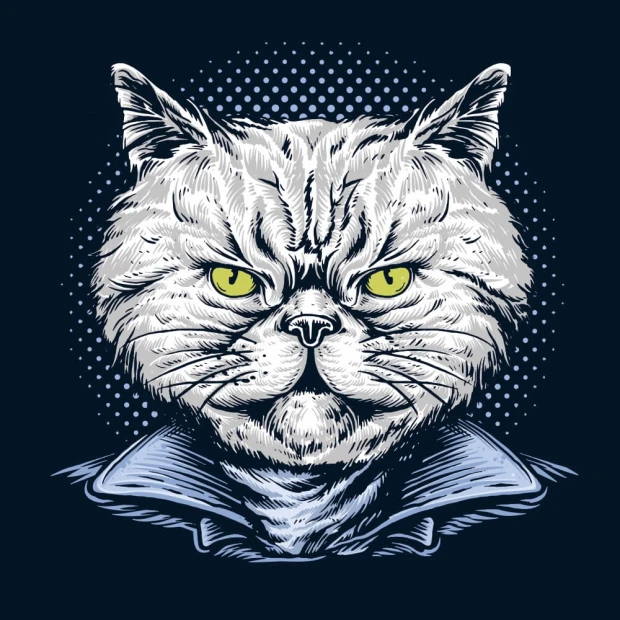 Child\'s room wallpaper Green-eyed cat 0455 - Graphic design featuring a cat with striking yellow eyes.