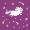 Unicorn wallpaper for girls\' room - Sleeping Unicorn 0440. Graphic design with a jumping unicorn on a purple background.
