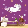 Unicorn wallpaper for girls\' room 0440 - Decorated children\'s room with purple walls and accents.