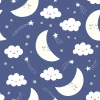 Children\'s bedroom wallpaper Night Sky, moon, stars, clouds 0447 - Graphic design featuring moons, clouds, and stars.