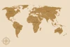 Retro world map wallpaper featuring continents and countries, in brown tones with names.
