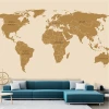 Retro world map wallpaper with continent and country divisions in brown shades. Design 0460.