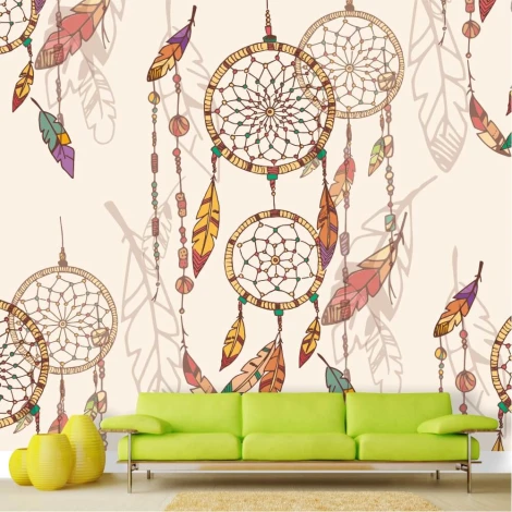 Youth wallpaper Dream Catcher 0427 - Graphic design featuring three dream catchers with feathers and beads on a light background.