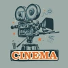 Cinema wallpaper featuring a retro film camera illustration. Graphic design showcases a classic movie camera.