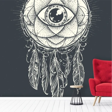 Dreamcatcher Wallpaper 0426 - Graphic design featuring an eye surrounded by patterns and feathers.