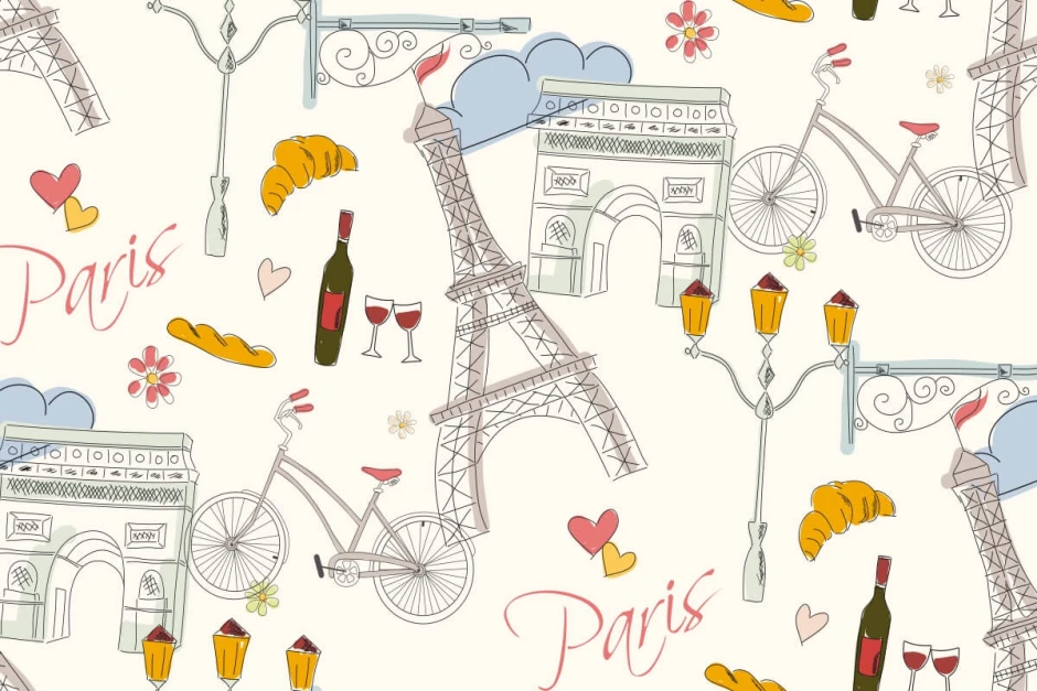 Paris wall mural featuring the Eiffel Tower and landmarks, design 0430.