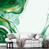 Green-yellow abstract watercolor wall mural 0421 - Living room arrangement with green and white walls.
