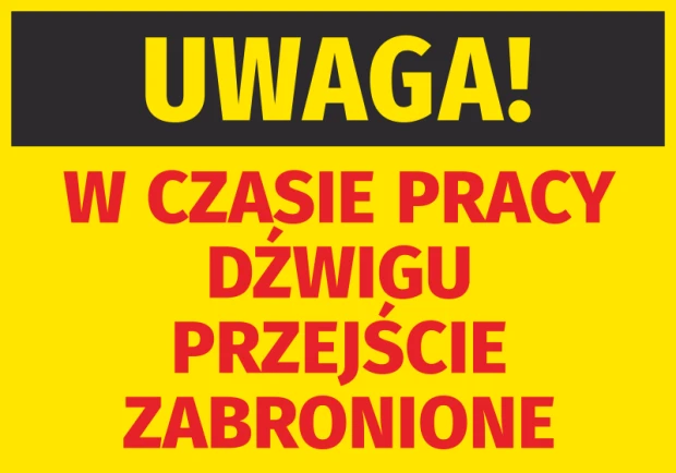 Caution sticker: No entry during crane operation - Graphic design with yellow background and large black and red text.