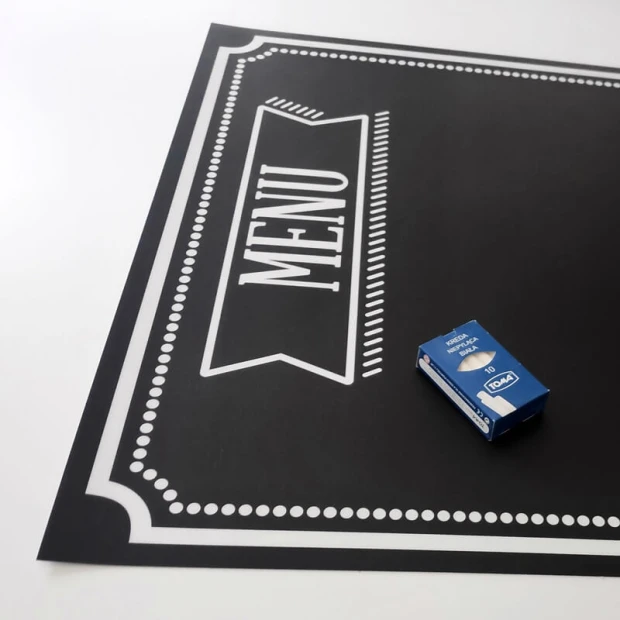 Chalkboard Menu 039 - Black rectangle with white text and decorative elements.