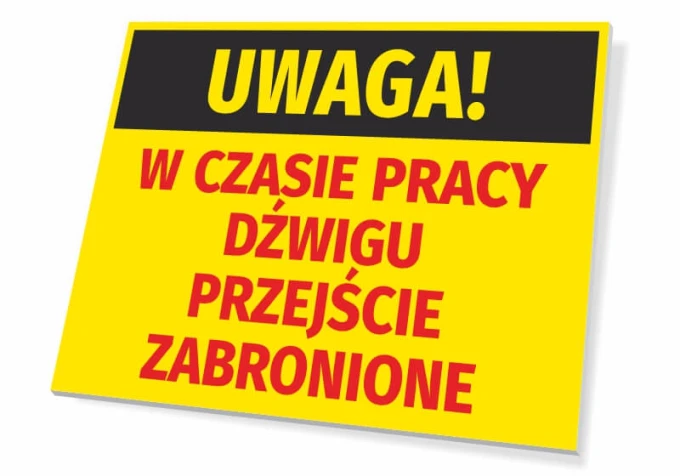 Caution sign: No entry during crane operation - Rectangular sign with yellow background and black text.