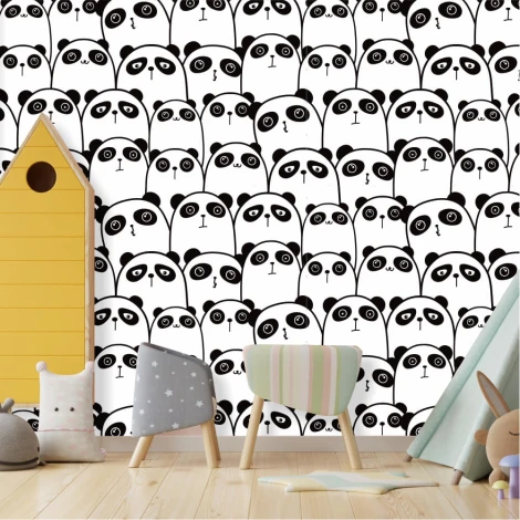 Panda Bear Wallpaper for Kids 0504 - Graphic design featuring white pandas on a black background.
