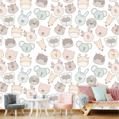 Pastel Animals Wallpaper 0499 - Graphic design featuring pastel animal illustrations on a white background.