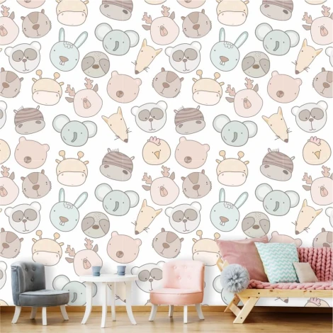 Pastel Animals Wallpaper 0499 - Graphic design featuring pastel animal illustrations on a white background.