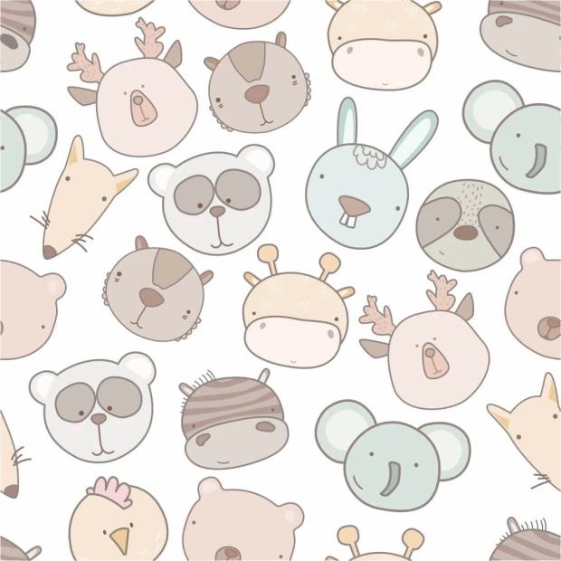 Pastel Animal Wallpaper 0499 - Graphic design featuring various animals in pastel colors on a white background.