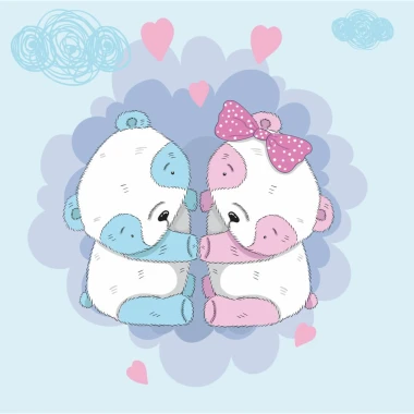 Wallpaper for a boy\'s or girl\'s room featuring pastel-colored bears holding each other.