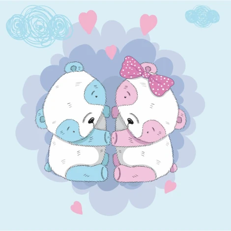 Wallpaper for a boy\'s or girl\'s room featuring pastel-colored bears holding each other.