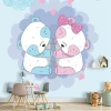 Wallpaper for a boy\'s or girl\'s room featuring two pastel-colored bears holding each other.