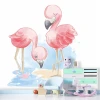 Children\'s room wallpaper Flamingos 0494 - Graphic design featuring two pink flamingos against a water and sand background.