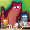 Cat Family Wallpaper 0477 for kids\' room - Graphic design featuring three colorful cats with large eyes in vibrant colors.