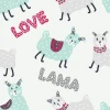 Love Lama 0464 wallpaper for girls\' room featuring colorful llamas and the words LOVE and LANA.