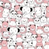 Animal-themed wallpaper for girls\' room 0492 - Graphic design with pink animal illustrations on a white background.