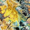 Marble wallpaper 0485 - Graphic design with colorful splashes in shades of yellow, blue, and black creating an abstract pattern.